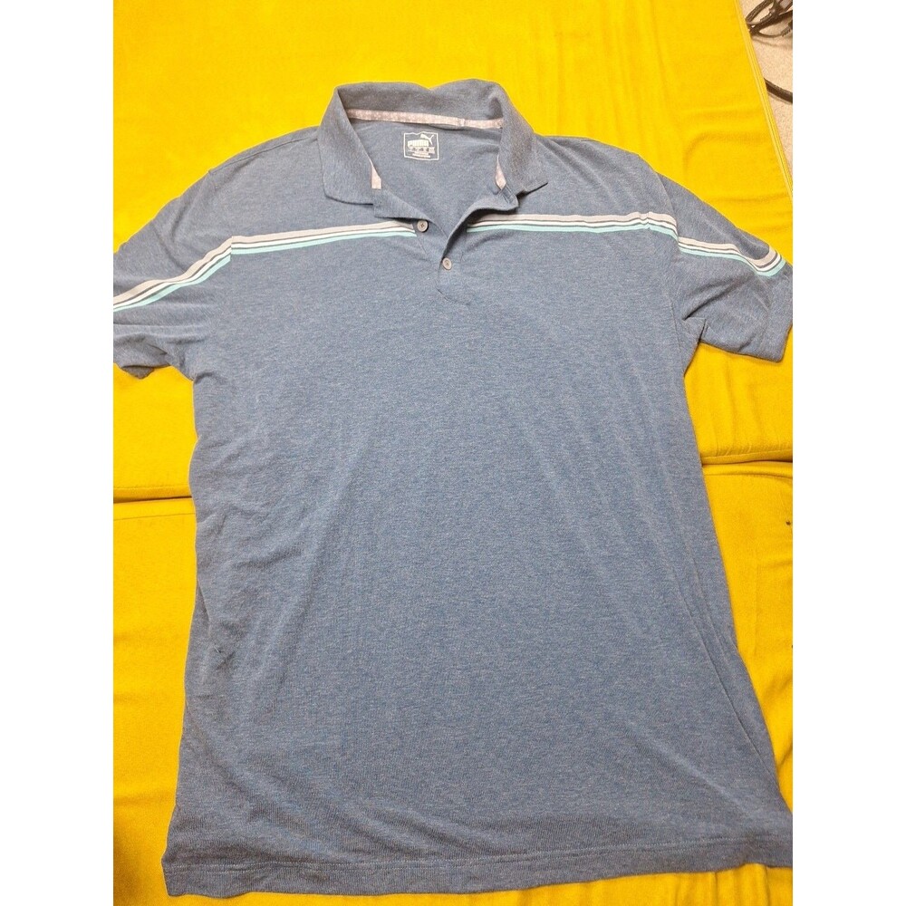 Puma Golf Polo Shirt Men's Size L Blue Stripe Short Sleeve Collared